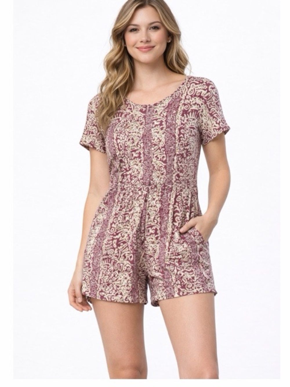 Hunt Club Vintage Tribal Printed Shorts Romper